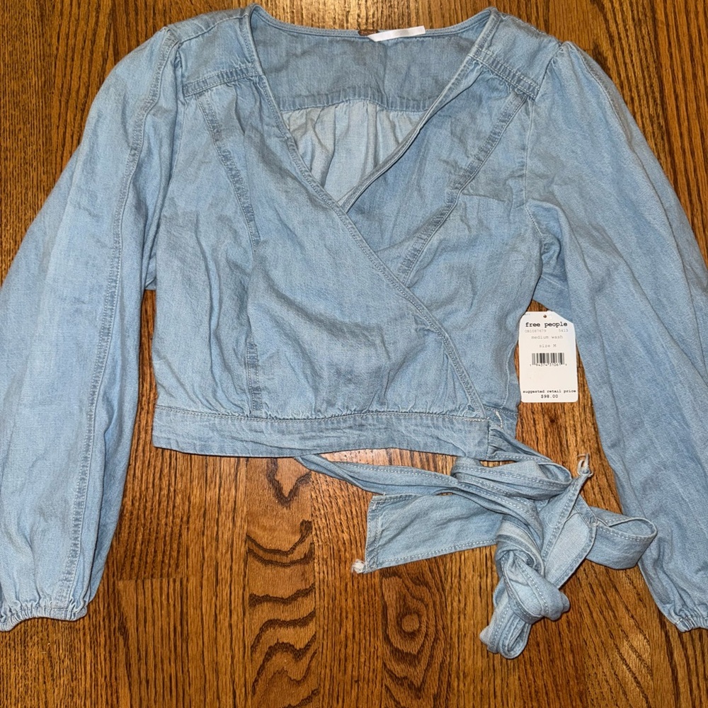 Free People Denim Blue Wrap Blouse